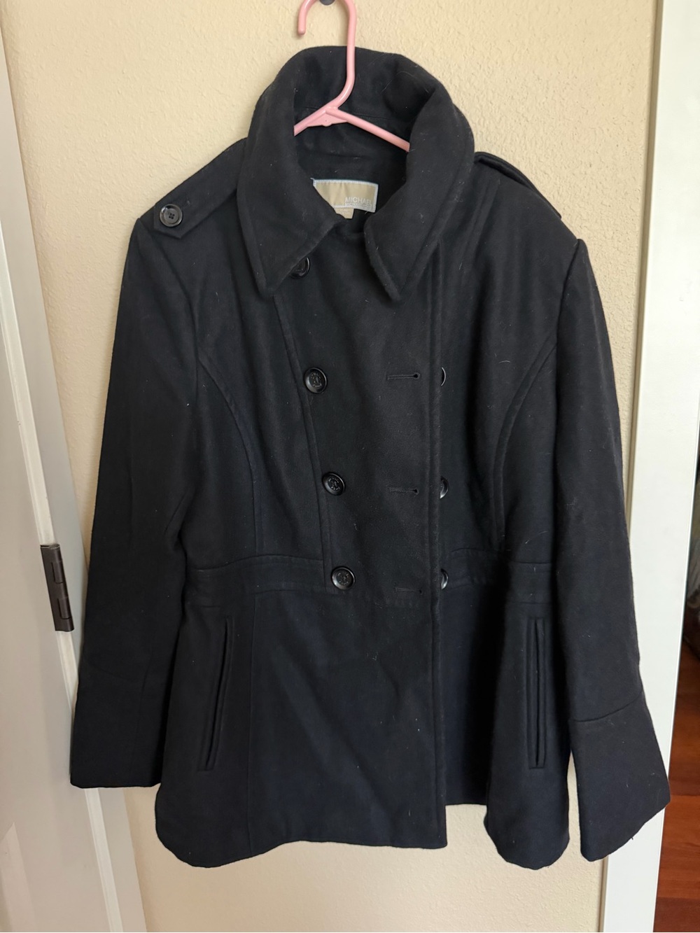 MICHAEL Michael Kors Black Double-Breasted Pea Coat